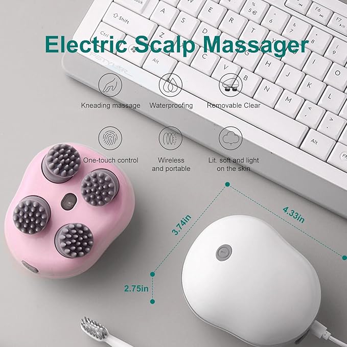 Electric Head,Scalp Massager | Rechargeable Head Kneading Massage Machine | 3 Speed Mode Handheld.Portable,Scalp Scratcher Body Massager for Hair...