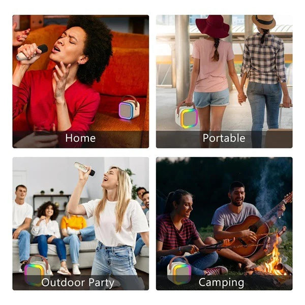 Mini Karaoke Machine Microphone Portable Bluetooth Wireless Speaker With Wireless Mic (1 SOUND AND 1 MIC SPAKER)