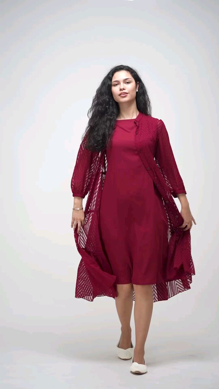 Latest Premium Quality Georgette Woven Zikzak Design Shrug Style Jacket Kurta With Separate Stitched Inner