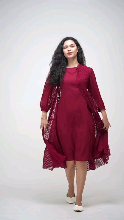 Latest Premium Quality Georgette Woven Zikzak Design Shrug Style Jacket Kurta With Separate Stitched Inner