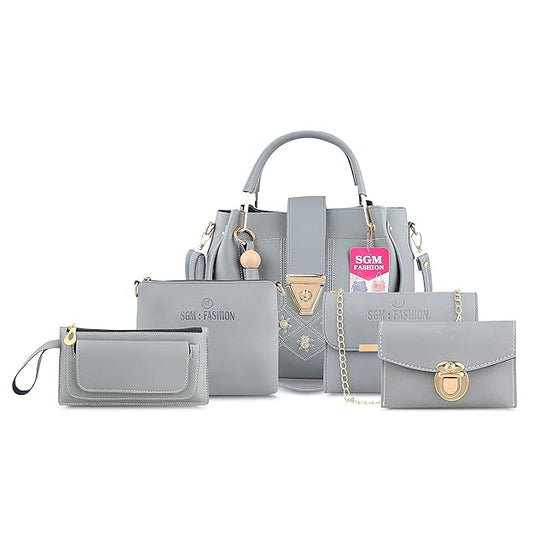 SGM FASHION PU 5 Handbag Leather Latest Trendy Fashion Ladies Handbag With Sling Bag & Clutch