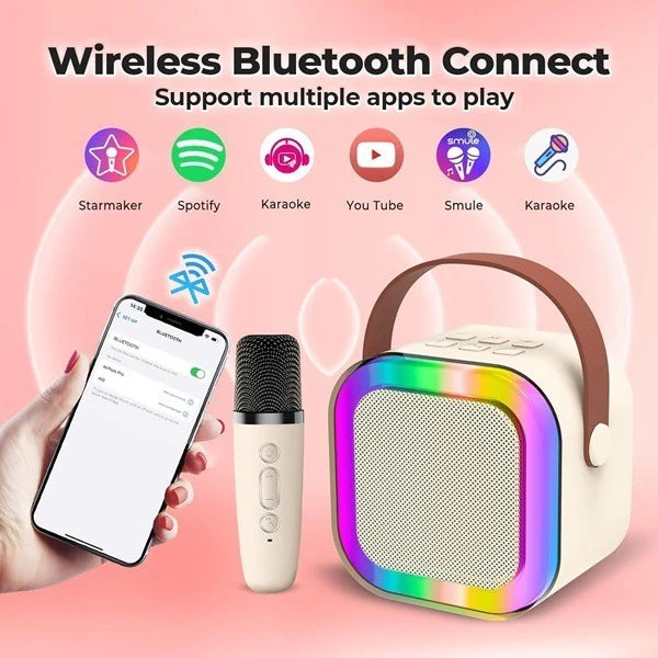 Mini Karaoke Machine Microphone Portable Bluetooth Wireless Speaker With Wireless Mic (1 SOUND AND 1 MIC SPAKER)