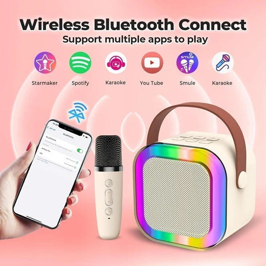Mini Karaoke Machine Microphone Portable Bluetooth Wireless Speaker With Wireless Mic (1 SOUND AND 1 MIC SPAKER)