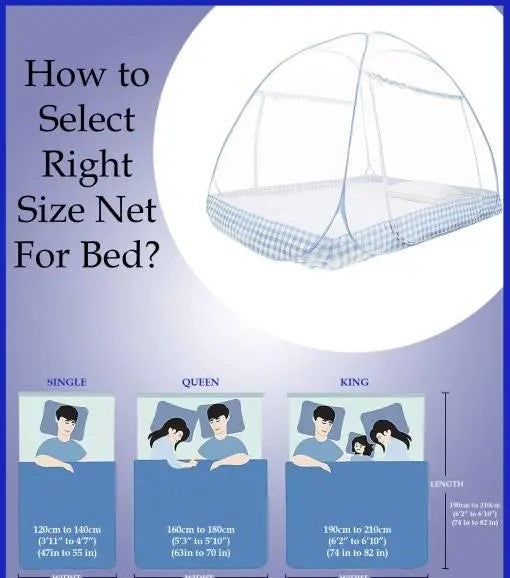Mosquito Net Polyester Adults Washable Foldable For (LBH-200x200x145 cms)King Size Bed & Double Bed Mosquito Net