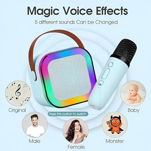 Mini Karaoke Machine Microphone Portable Bluetooth Wireless Speaker With Wireless Mic (1 SOUND AND 1 MIC SPAKER)