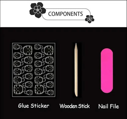 Set of 24 Artificial Reusable Nails in Dark Burgundy with cateye effect design with glue
