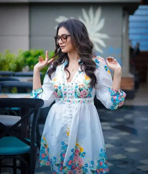 Puff Sleeve Stylist Floral Printed Dresses For Women