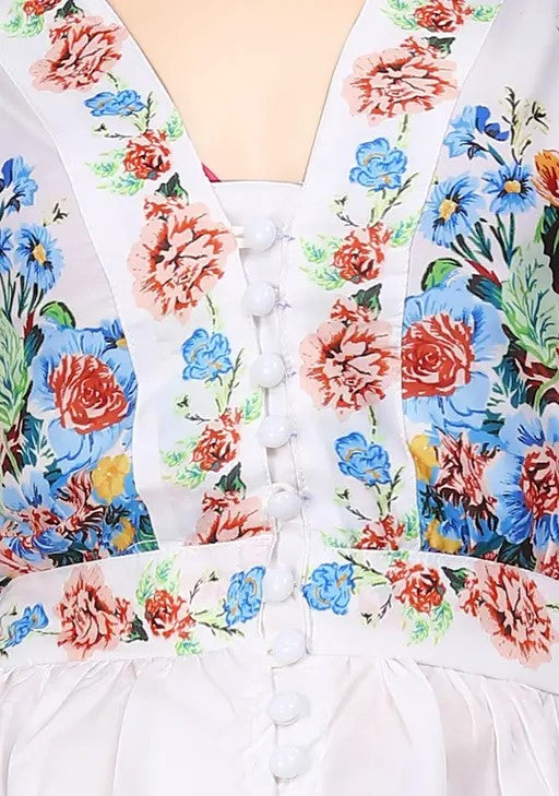 Puff Sleeve Stylist Floral Printed Dresses For Women