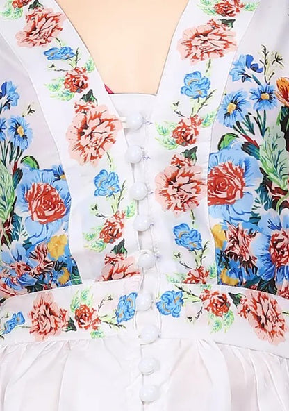 Puff Sleeve Stylist Floral Printed Dresses For Women