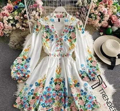 Puff Sleeve Stylist Floral Printed Dresses For Women